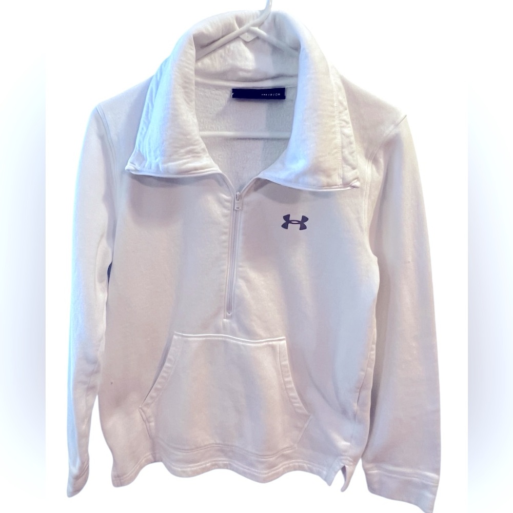 Under Armour White  1/2 Zip Long Sleeve Fleece Pullover Sweatshirt.  Size=Small